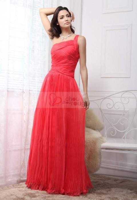 Brilliant A-Line/Princess Grecian Style One-Shoulder Floor-Length Chiffon Evening Dresses with Ruffle